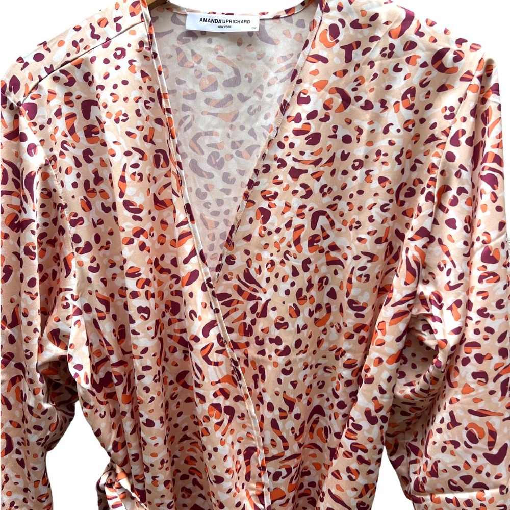 Amanda Uprichard New York Satin Animal Print Robe Burgundy Orange OSP (Sz 12-20) - Picture 3 of 10